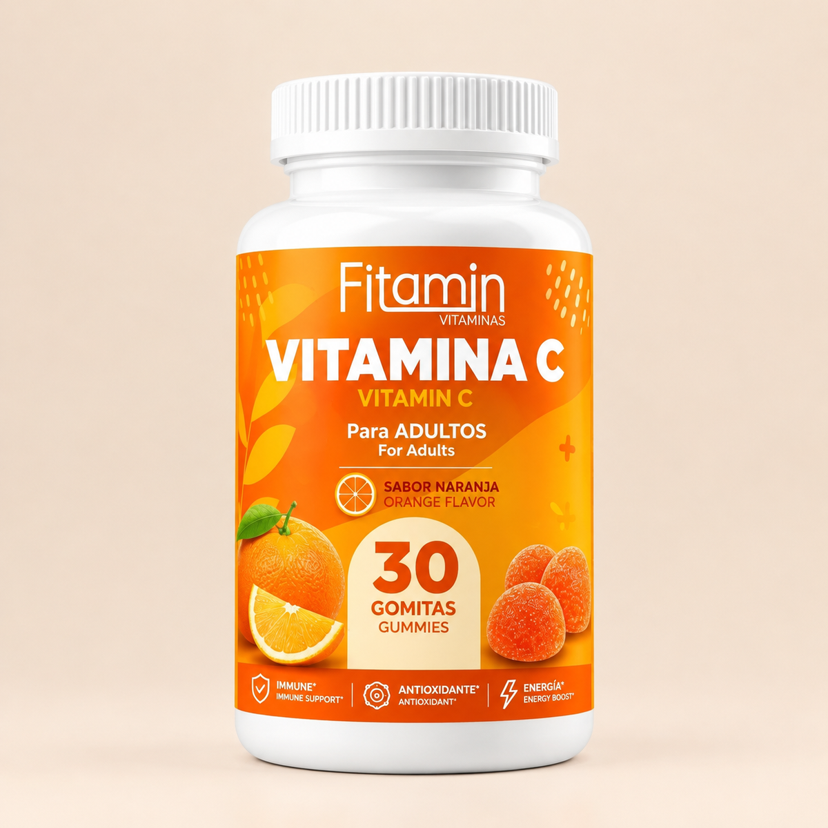 🍊 Gomitas de Vitamina C Sabor Naranja (30 Unidades) – Defensas, Piel Luminosa y Antiox