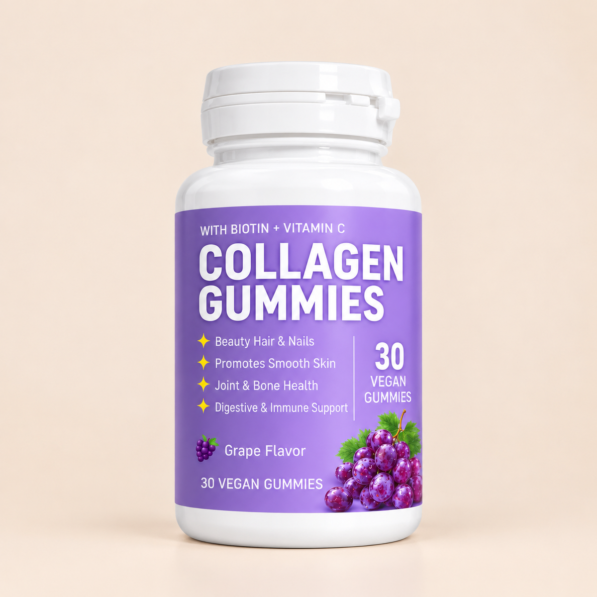 🍇 Gomitas de Colágeno Sabor Uva (30 Unidades) – Con Biotina y Vitamina C